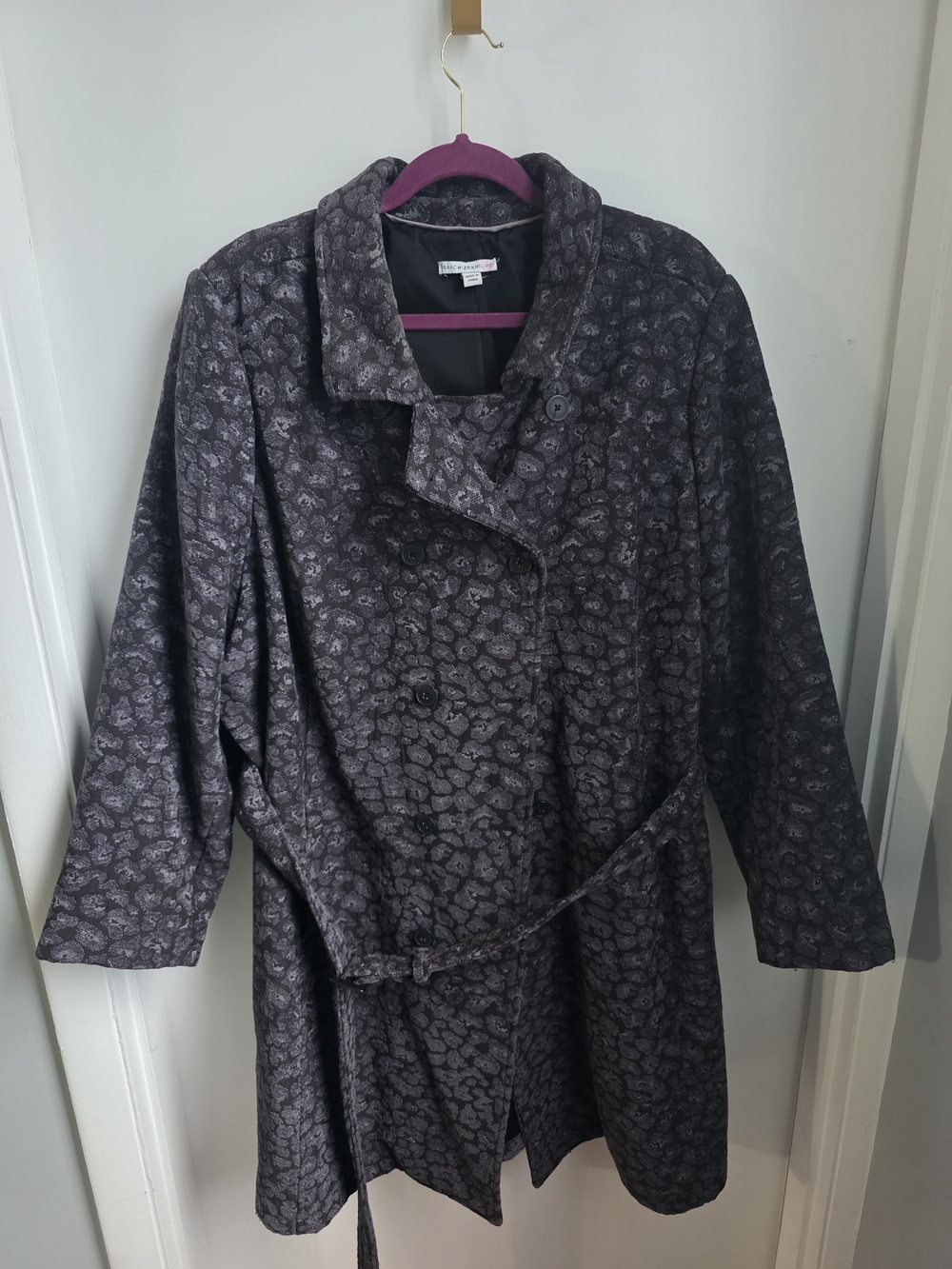Isaac Mizrah Charcoal Floral Jacquard Coat with Self-Tie Belt